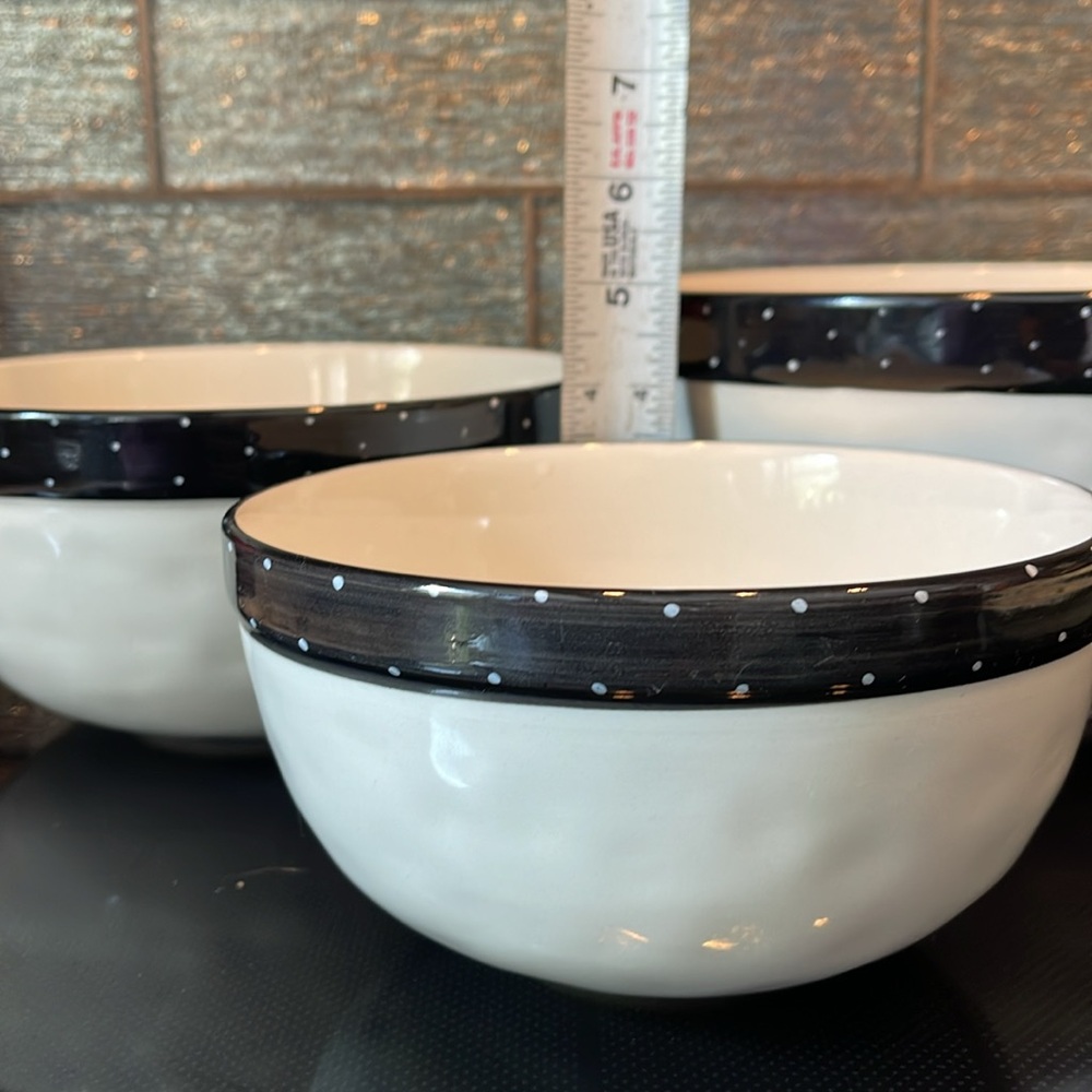Rae Dunn 3 Nesting Mixing Bowl Set Black White Polka Dots Dimples Mix Dash Pinch - Picture 12 of 14